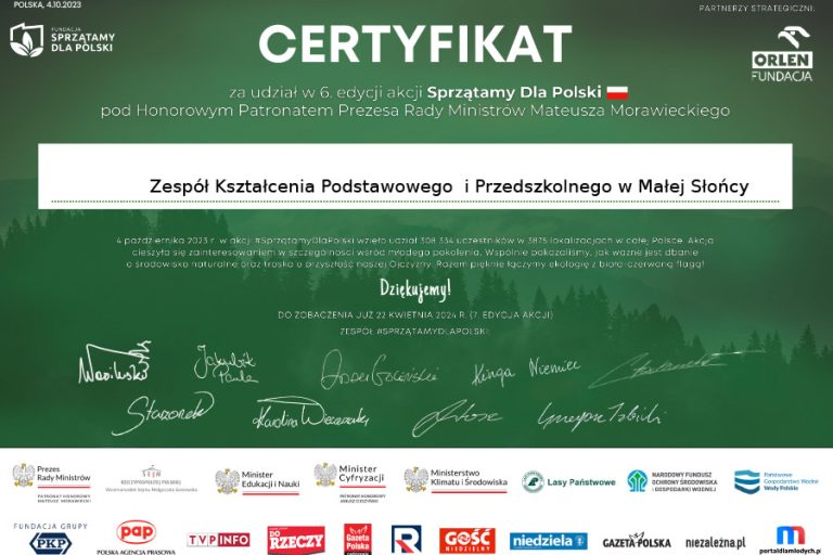 Certyfikat sprzątamy dla Polski