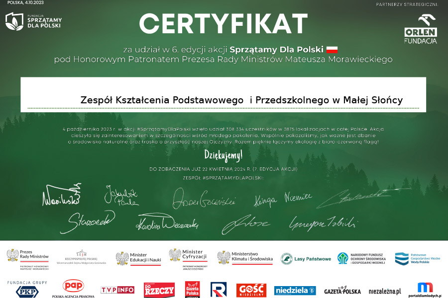 Certyfikat sprzątamy dla Polski